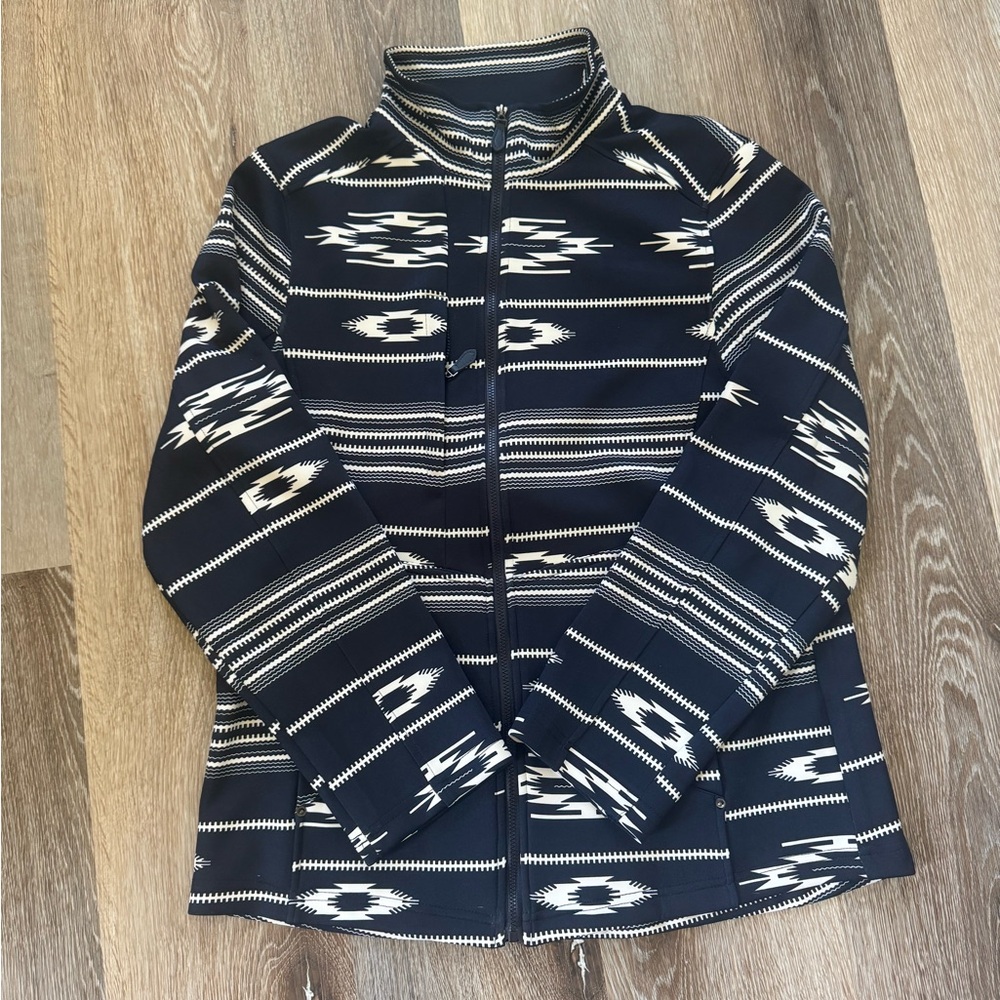 Women’s Navy and Cream Patterned Zip-Up Jacket
